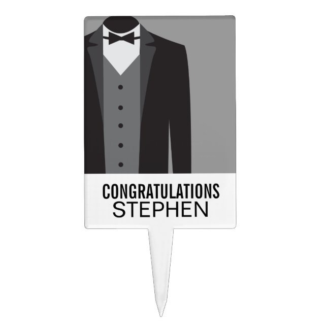 Personalized Groom's Tuxedo Cake Topper (Front)