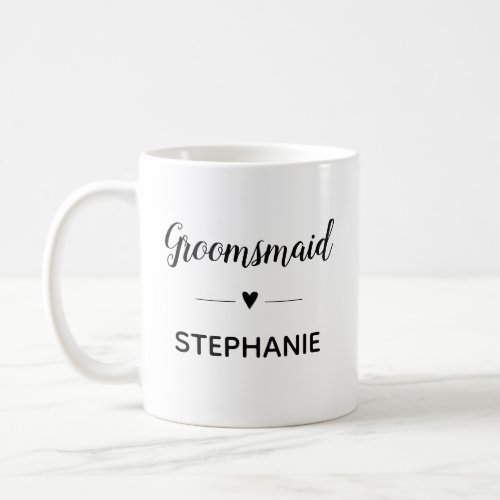 Personalized Groomsmaid Black Script Wedding Coffee Mug
