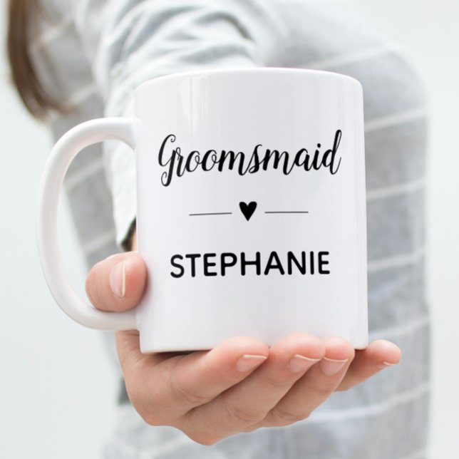 Personalized Groomsmaid Black Script Wedding Coffee Mug (Creator Uploaded)