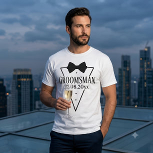 Personalized Groomsman Bachelor Party Date Bow Tie T-Shirt