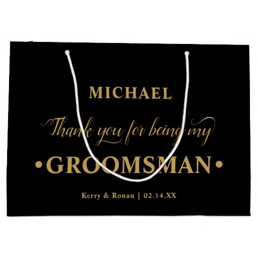 Personalized Groomsman Black and Gold Thank You Large Gift Bag Zazzle