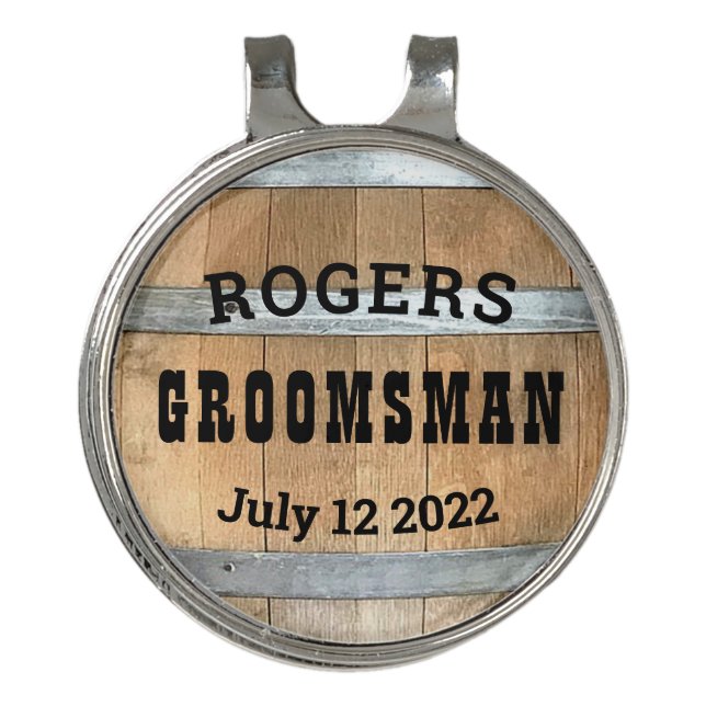 Personalized Groomsman Bourbon Barrel Golf Hat Clip (Front)