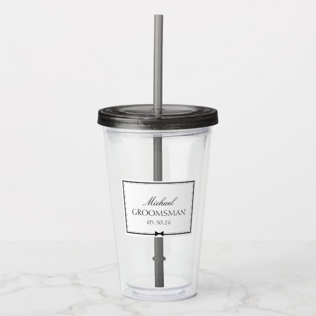 Personalized Groomsman Bowtie Wedding Party Gift Acrylic Tumbler (Front)