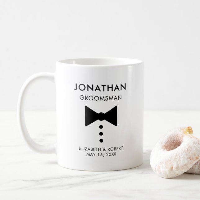 Personalized Groomsman Gift Modern Tuxedo Wedding  Coffee Mug (With Donut)