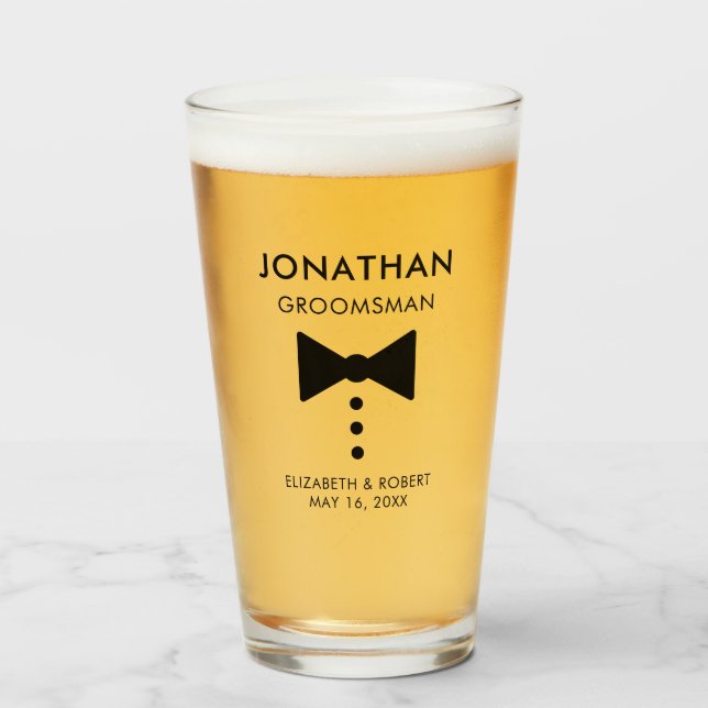 Personalized Groomsman Gift Modern Tuxedo Wedding Glass (Front Filled)