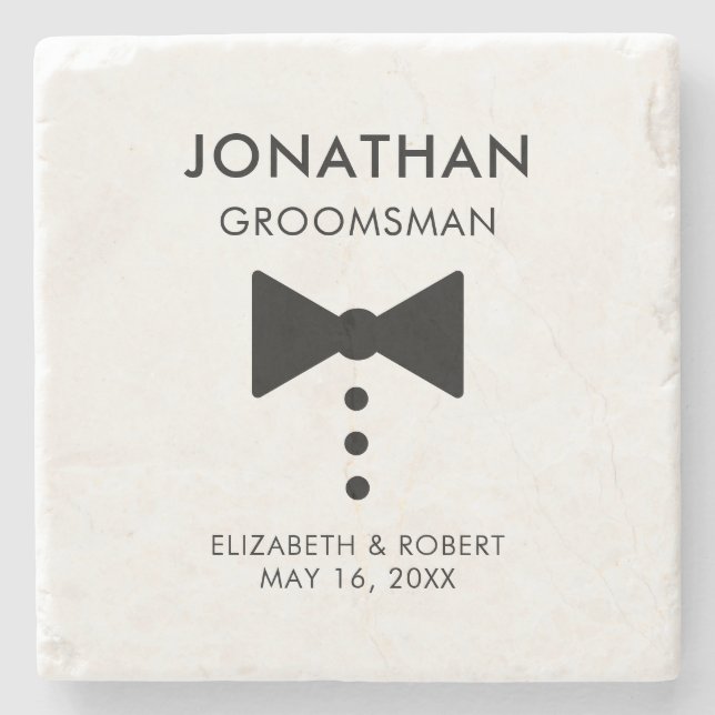 Personalized Groomsman Gift Modern Tuxedo Wedding  Stone Coaster (Front)
