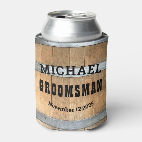 Personalized Groomsman Gift Rustic Bourbon Barrel Can Cooler