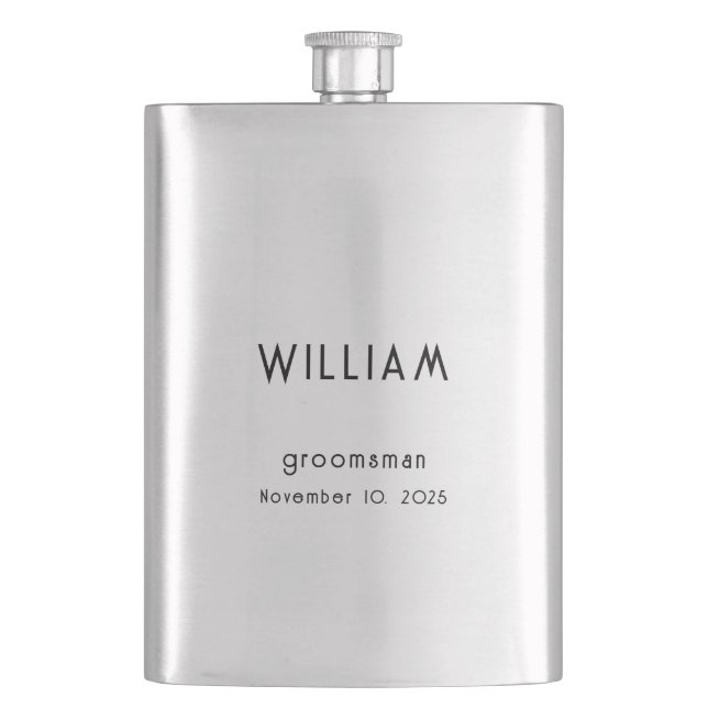 Personalized Groomsman Gift w/ Name & Wedding Role Flask (Front)