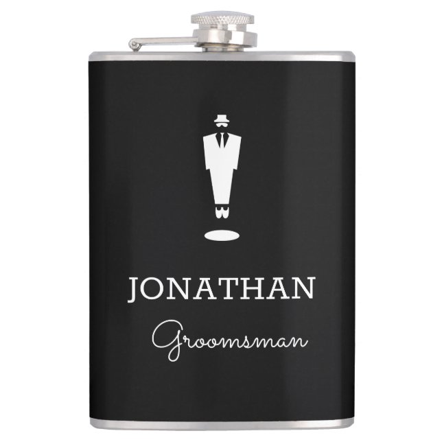 Personalized Groomsman Gift Wedding Party Black Flask (Front)