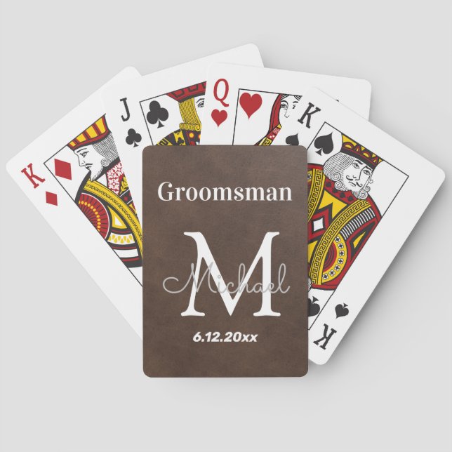 personalized  groomsman, leather like poker cards (Back)