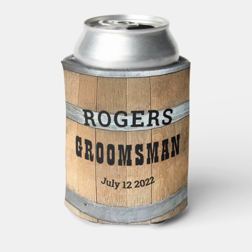 Personalized Groomsman Rustic Bourbon Barrel Can Cooler