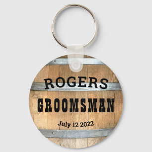 Personalized Groomsman Rustic Whiskey Barrel Keychain