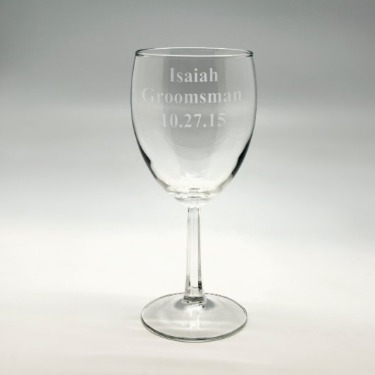 Personalized "Groomsman" Sand Etched Wine Glass (Front)