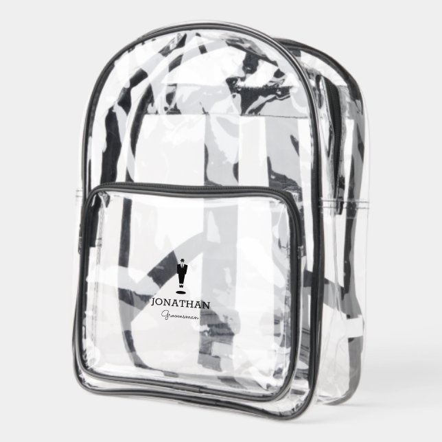 Personalized Groomsman Wedding Gift Minimal Clear Backpack (Left)