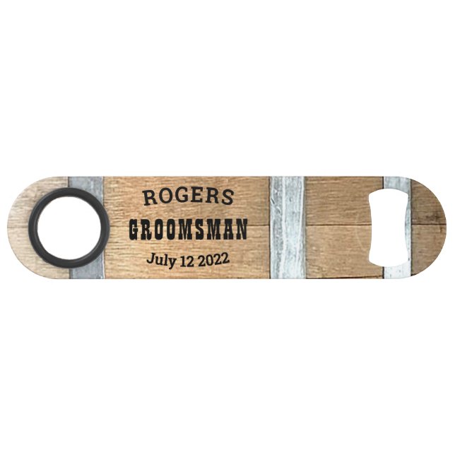 Personalized Groomsman Whiskey Barrel Bar Key (Front (Horizontal))