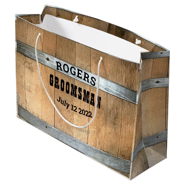 Personalized Groomsman Whiskey Barrel Large Gift Bag (Back Angled)