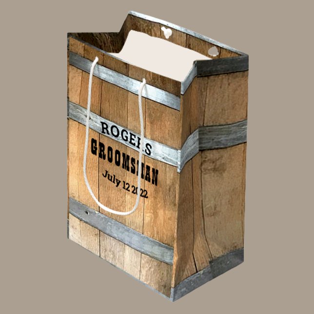 Personalized Groomsman Whiskey Barrel Medium Gift Bag (Creator Uploaded)
