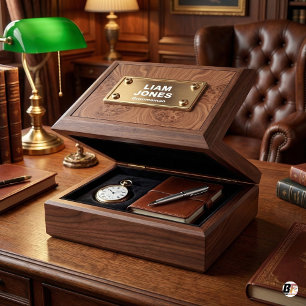 Personalized Groomsman Wood Plaque with Brass Name Gift Box