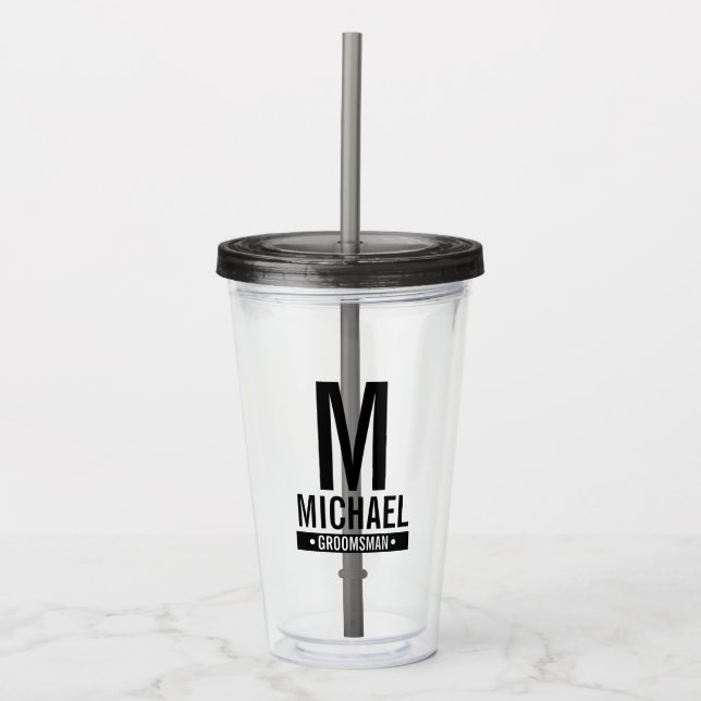Personalized Groomsman's Monogram and Name Acrylic Tumbler (Front)