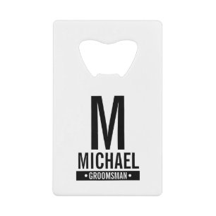 Personalized Groomsman's Monogram and Name Credit Card Bottle Opener