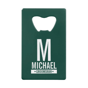 Personalized Groomsman's Monogram and Name Credit Card Bottle Opener