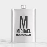 Personalized Groomsman's Monogram and Name Flask<br><div class="desc">Modern Minimalist Personalized Monogram and Name Gifts
This design features personalized groomsman's monogram,  name and title in black modern bold sans serif font style.

Also perfect for best man and more.</div>