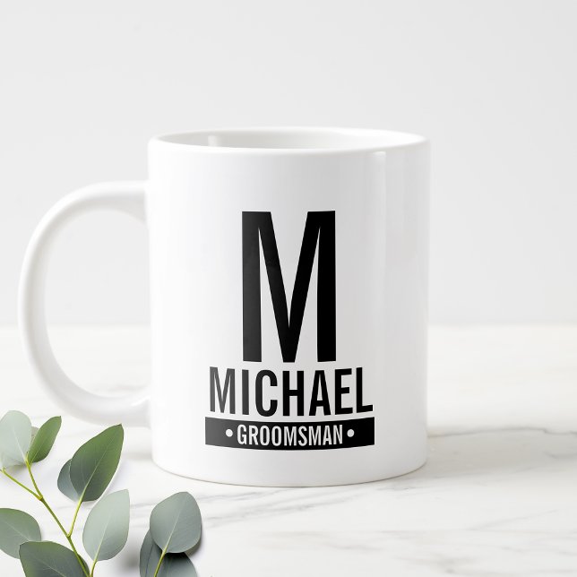 Personalized Groomsman's Monogram and Name Giant Coffee Mug (Creator Uploaded)