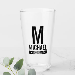 Personalized Groomsman's Monogram and Name Glass