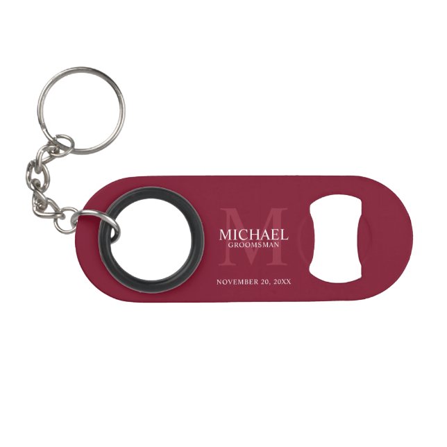Personalized Groomsman's Monogram and Name Keychain Bottle Opener (Front (Horizontal))