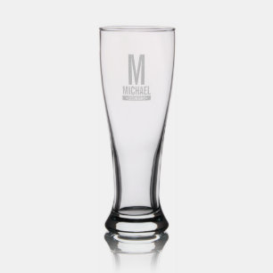 Personalized Groomsman's Monogram and Name Pilsner Glass