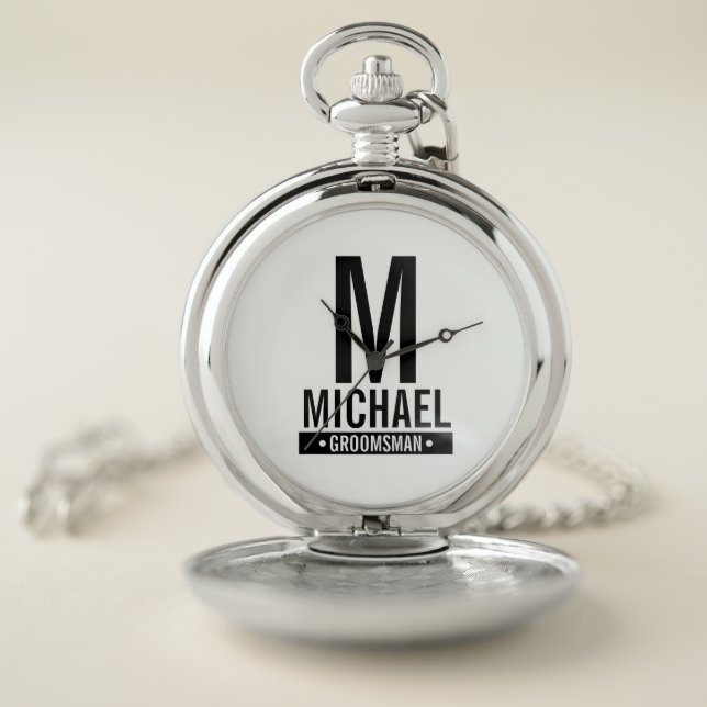 Personalized Groomsman's Monogram and Name Pocket Watch (Inside)