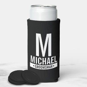 Personalized Groomsman's Monogram and Name Seltzer Can Cooler
