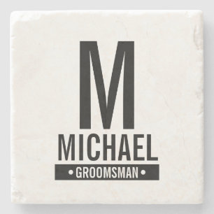 Personalized Groomsman's Monogram and Name Stone Coaster