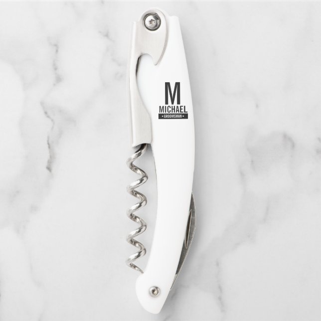 Personalized Groomsman's Monogram and Name Waiter's Corkscrew (Front)