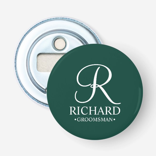 Personalized Groomsman's Name and Monogram Bottle Opener (Front)