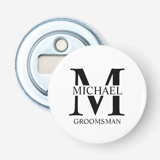 Personalized Groomsman's Name and Monogram Bottle Opener (Front)