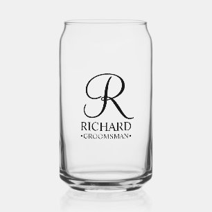 Personalized Groomsman's Name and Monogram Can Glass