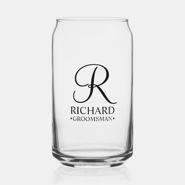 Personalized Groomsman's Name and Monogram Can Glass (Front)