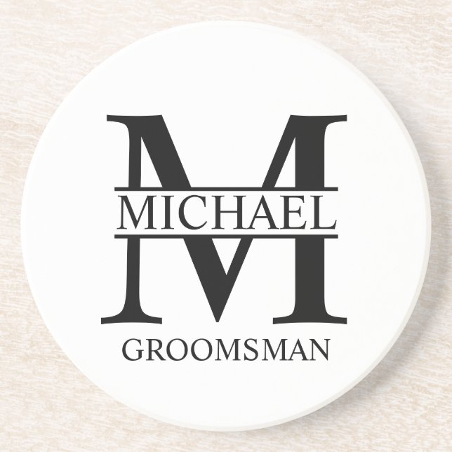 Personalized Groomsman's Name and Monogram Coaster (Front)
