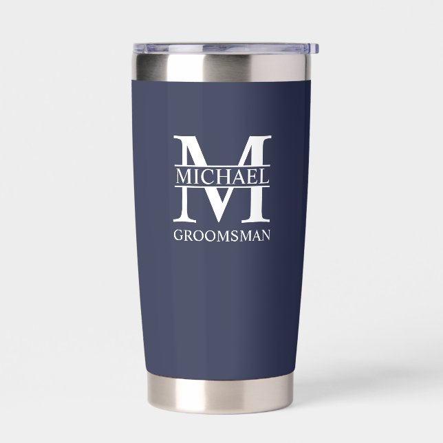 Personalized Groomsman's Name and Monogram Insulated Tumbler (Left)