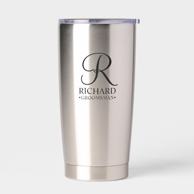 Personalized Groomsman's Name and Monogram Insulated Tumbler (Left)