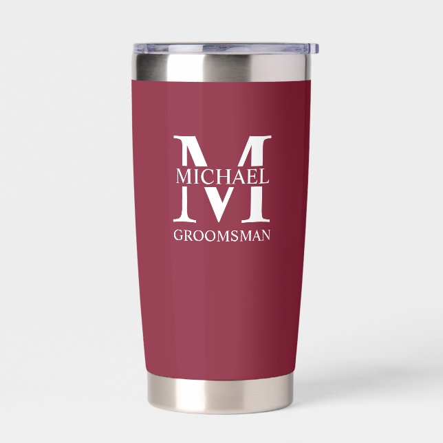 Personalized Groomsman's Name and Monogram Insulated Tumbler (Left)