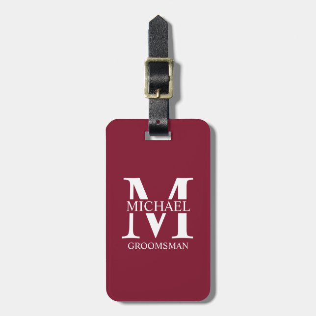 Personalized Groomsman's Name and Monogram Luggage Tag (Front Vertical)