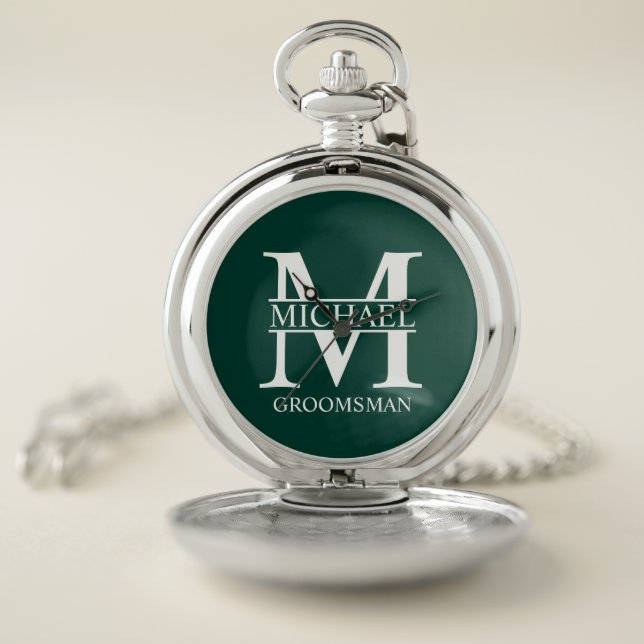 Personalized Groomsman's Name and Monogram Pocket Watch (Inside)