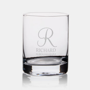 Personalized Groomsman's Name and Monogram Rocks Glass