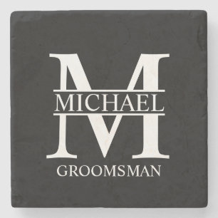 Personalized Groomsman's Name and Monogram Stone Coaster