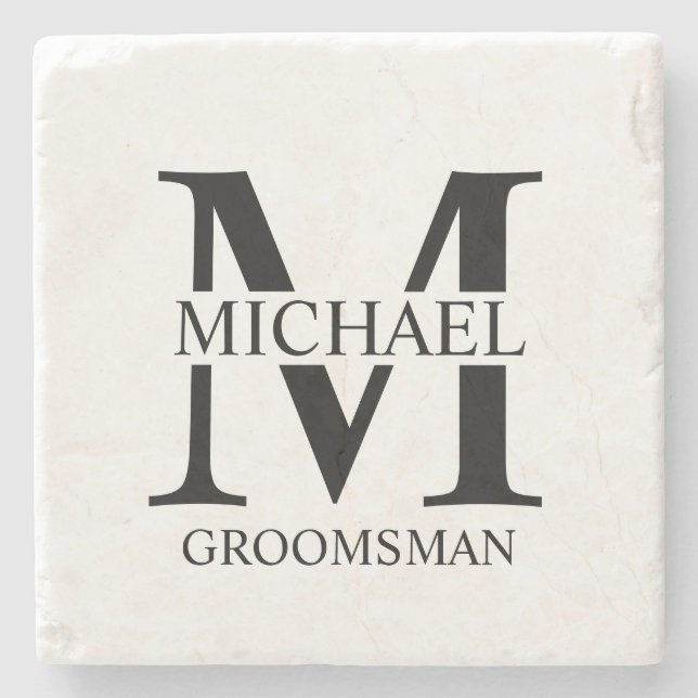 Personalized Groomsman's Name and Monogram Stone Coaster (Front)