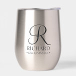 Personalized Groomsman's Name and Monogram Thermal Wine Tumbler<br><div class="desc">Elegant Personalized Groomsman Gifts
featuring personalized monogram in black elegant script font style with groomsman's name and title in classic serif font style.

Also perfect for best man,  father of the bride,  bridesmaid,  maid of honor,  flower girl,  mother of the bride and more.</div>