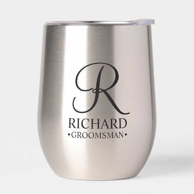 Personalized Groomsman's Name and Monogram Thermal Wine Tumbler (Left)