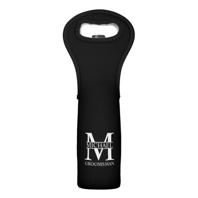 Personalized Groomsman's Name and Monogram Wine Bag (Front)